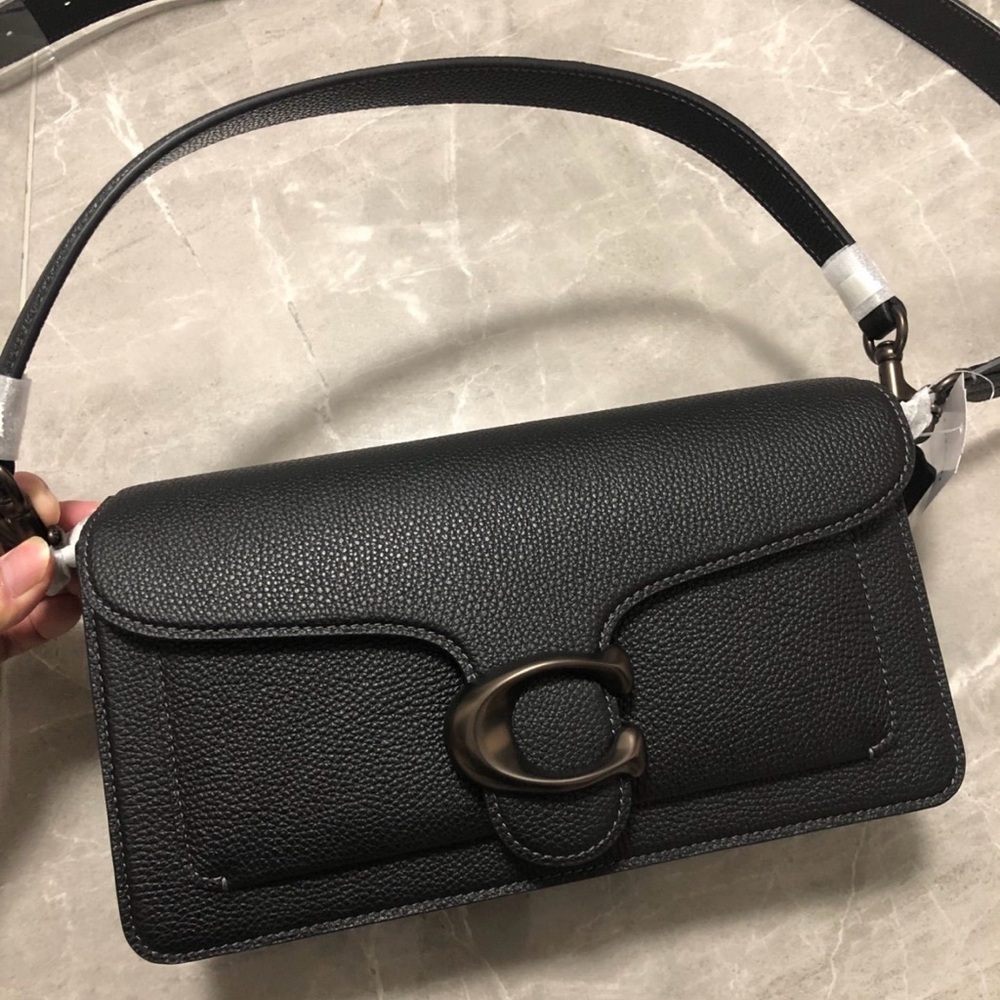 Coach Black Leather Shoulder Bag with Brass Accent